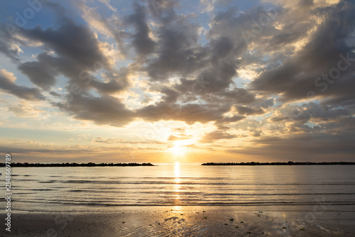 Sunrise on the beach in Rimini, Italy