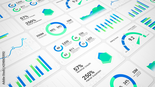 Business intelligence and financial performance analysis report on white background, infographic bar chart investment data analytic graph dashboard, enterprise market statistics trend illustration