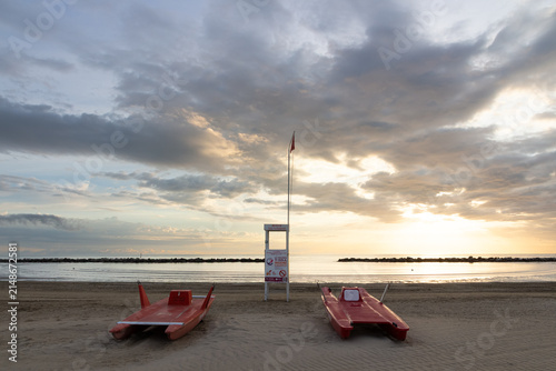 Sunrise on the beach in Rimini, Italy