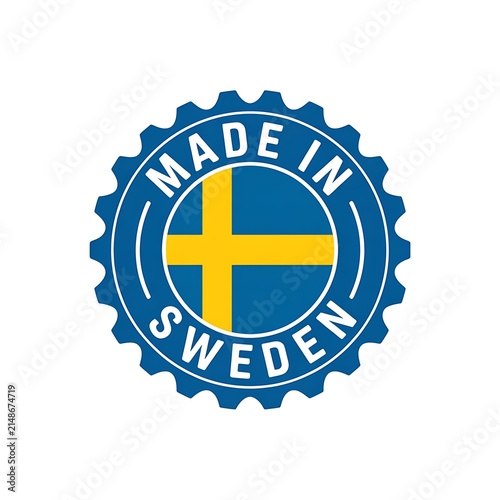 Made in sweden round badge with national flag emblem