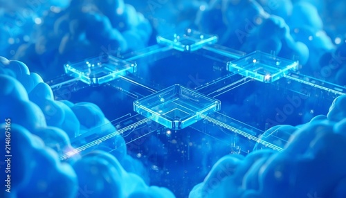 Abstract Cloud Computing Network with Glowing Digital Connections and Transparent Data Infrastructure