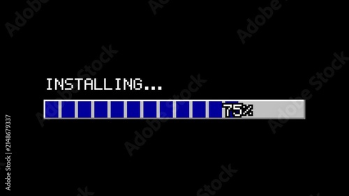 Retro pixel art installing progress bar with percentage counter