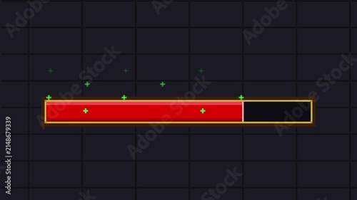 Retro pixel art progress bar filling up with red color