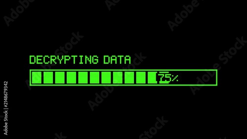 Retro pixel art progress bar showing data decryption status