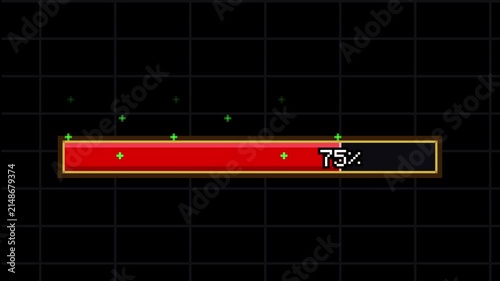 Pixelated loading bar animation showing percentage on black grid