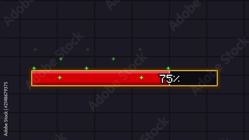 Retro pixel art loading bar with percentage on dark grid background