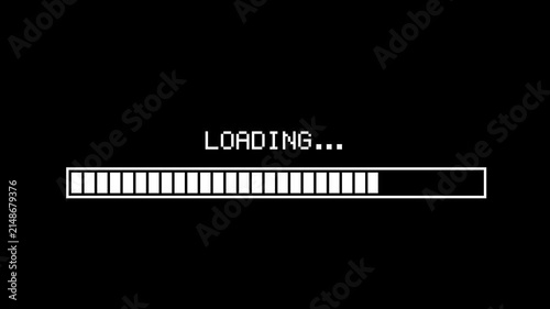 Retro pixel art loading progress bar animation on black background