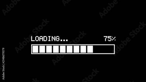 Digital loading bar animation in retro pixel art style