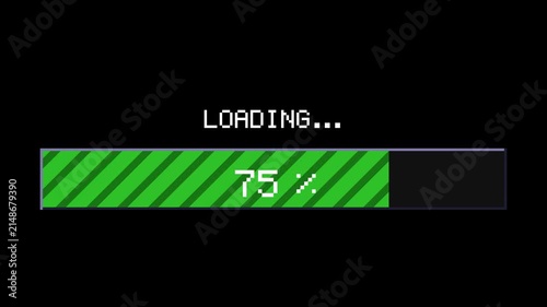 Pixel art green loading bar animation with percentage counter