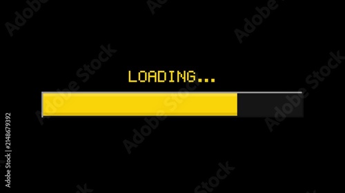 Retro pixel art yellow loading bar animation on black background