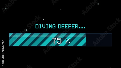 Retro pixel art progress bar with diving deeper loading text