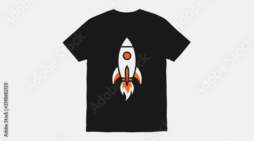 Black t shirt with rocket ship graphic