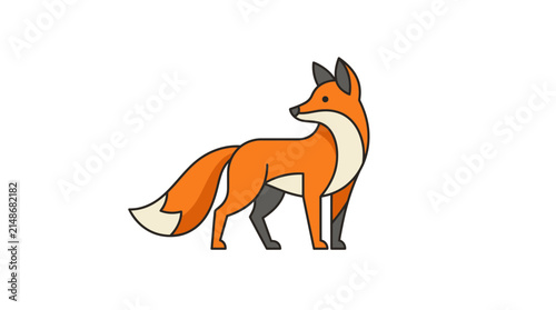Stylized orange fox standing isolated white background
