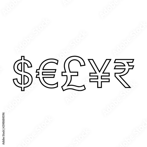 Currency Symbols Including Dollar Euro Pound Yen and Rupee Icons for Financial Data Analysis and Global Trade Design