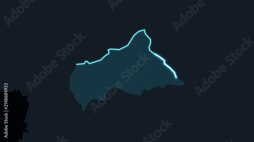 Central African Republic Glowing Outline Revealed by World Map Zoom Animation