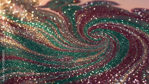 A Glittering Swirl of Emerald Green, Burgundy, and Gold Spattered Colors