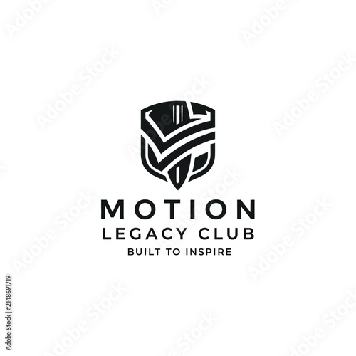 Motion Legacy Club Logo with Sword and Shield Emblem