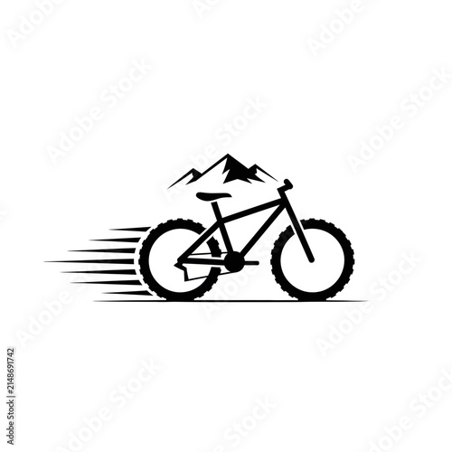 Mountain Bike Silhouette with Speed Lines and Mountains