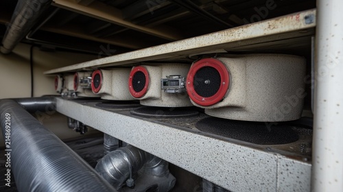 Industrial air filtration system components close-up.