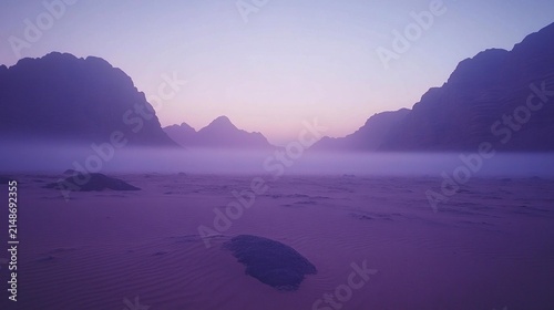 Misty desert landscape at dawn.
