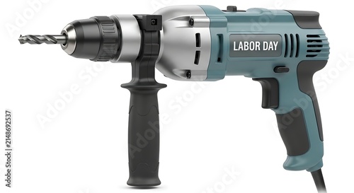 Electric Power Drill Tool for Labor Day Industrial Work Isolated on White Background