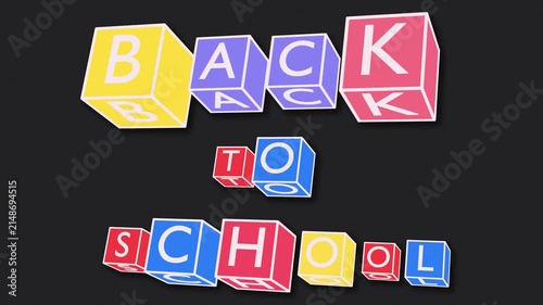 3D Rotating Cubes with Back to School Kinetic Typography on Black Background