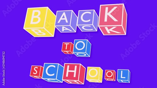 3D Rotating Cubes with Back to School Kinetic Typography on Blue Background