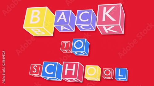3D Rotating Cubes with Back to School Kinetic Typography on Red Background