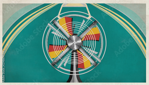 Vintage Industrial Fan Rotor with Multicolor Blades.