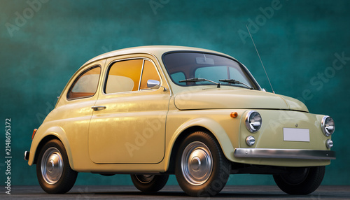 Vintage Yellow Fiat 500 Classic Car on Street.
