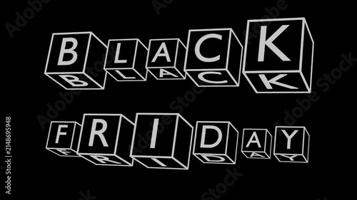 3D Rotating Cubes with Black Friday Kinetic Typography on Black Background