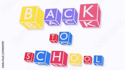 3D Rotating Cubes with Back to School Kinetic Typography on White Background