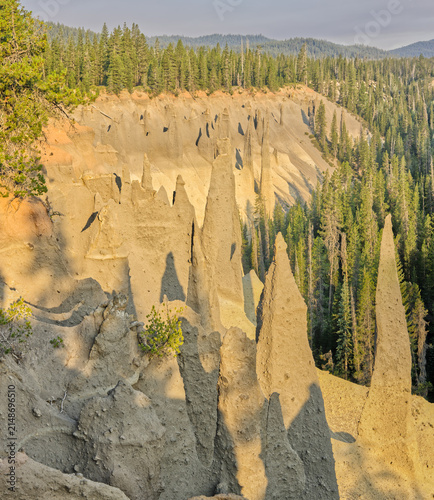 Vertical Panorama of Crater Lake National Park's Pinnacles in the Morning