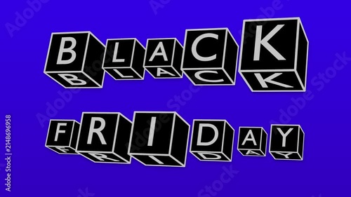 3D Rotating Cubes with Black Friday Kinetic Typography on Blue Background
