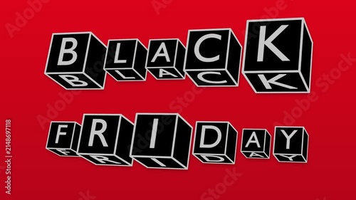 3D Rotating Cubes with Black Friday Kinetic Typography on Red Background