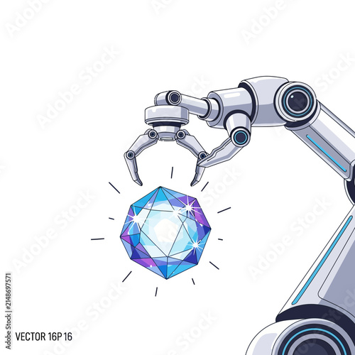 Robotic Arm Holding a Sparkling Diamond, Technology Concept