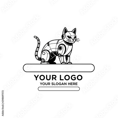 Robot Cat Logo - Futuristic Feline Mascot