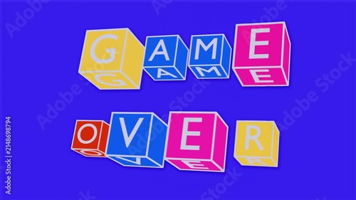 3D Rotating Black and White Cubes with Game Over Kinetic Typography on Blue Background