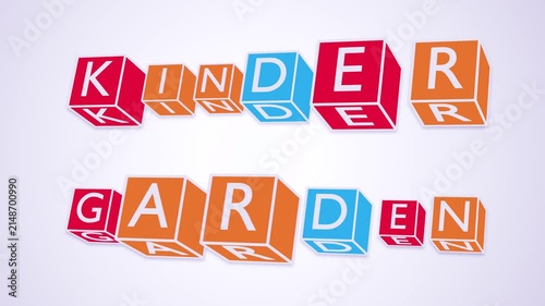 Colorful 3D Rotating Cubes with “KINDER GARDEN” Kinetic Typography on White Background