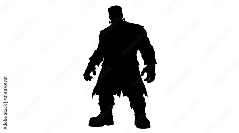 Fototapeta premium Halloween Zombie silhouette vector, walking dead character standing outline, horror movie monster, spooky halloween ghost shadow for scary games movie poster Vector