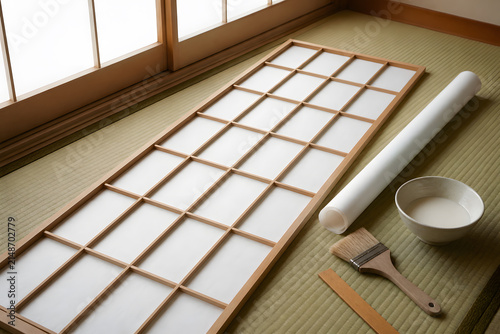 Paper screen replacement in a Japanese room