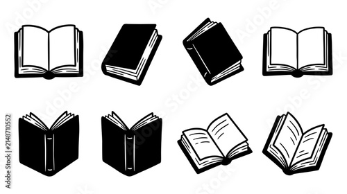 Canvastavla Collection of open and closed book icons on transparent background
