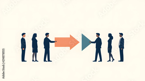 Business Process Conversion: A symbolic representation of business process conversion, illustrating a team receiving input and transforming it into a new outcome through collaboration and efficiency.