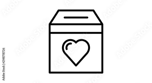 Charity Donation Box with Heart Icon, Isolated on Transparent Background
