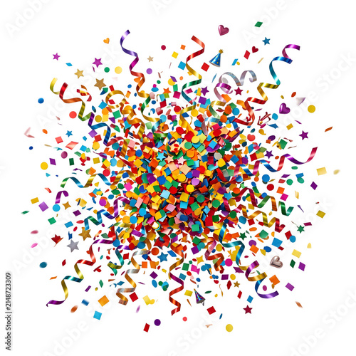 Explosion of Colorful Confetti and Ribbons for Festive Celebration Events