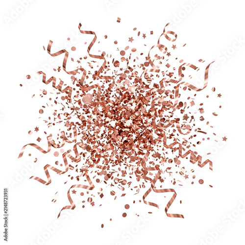Rose Gold Confetti Explosion with Ribbons for Celebration Party Events