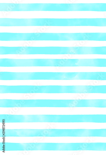 アクアブルーの水彩ボーダー背景 縦｜Watercolor Aqua Blue Vertical Stripe Border Background