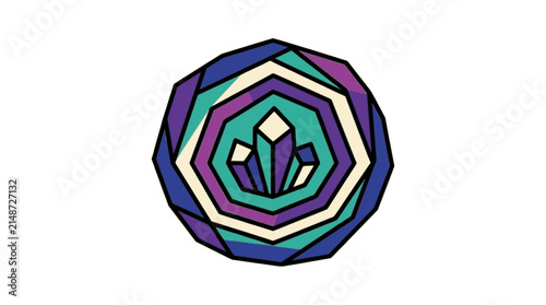 Geode Crystal flat vector illustration, science education icon, research logo design