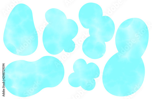 アクアブルーの水彩流体シェイプセット 背景透過PNG｜Watercolor Aqua Blue Organic Fluid Shape Set Isolated PNG