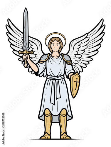 Angelic Warrior with Sword and Shield Ready for Battle